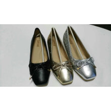 Lasted Shinning PU Women Flat Shoe with Bow (NU020-1)